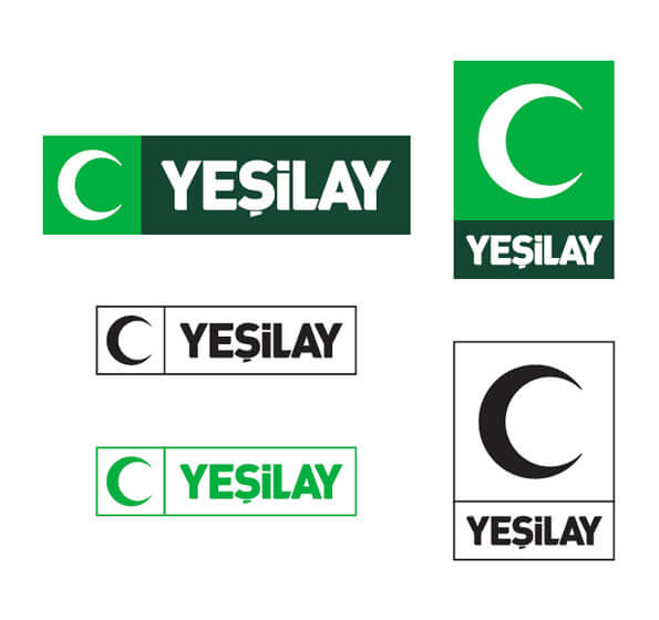 Beyaz kare arka fon üzerinde Yeşilay'a ait 5 farklı logo versiyonu bulunuyor. İlk logoda yeşil kare üzerinde beyaz hilal var.Yanında koyu yeşil dikdörtgen içerisinde Yeşilay yazıyor. Logonun altında yer alan 2. ve 3. logoların formatları aynı ancak şeffaf renkteler. İkincisinin hilal ve Yeşilay yazısı rengi siyahken üçüncünün yeşil renkte. Bu logoların sağında diğer iki versiyon var. Dördüncü logoda büyük yeşil kare içerisinde beyaz hilal var. Karenin altında koyu yeşil dikdörtgen içerisinde beyaz renkte "Yeşilay" yazıyor. Beşinci logo aynı versiyonda olup siyah renkte.